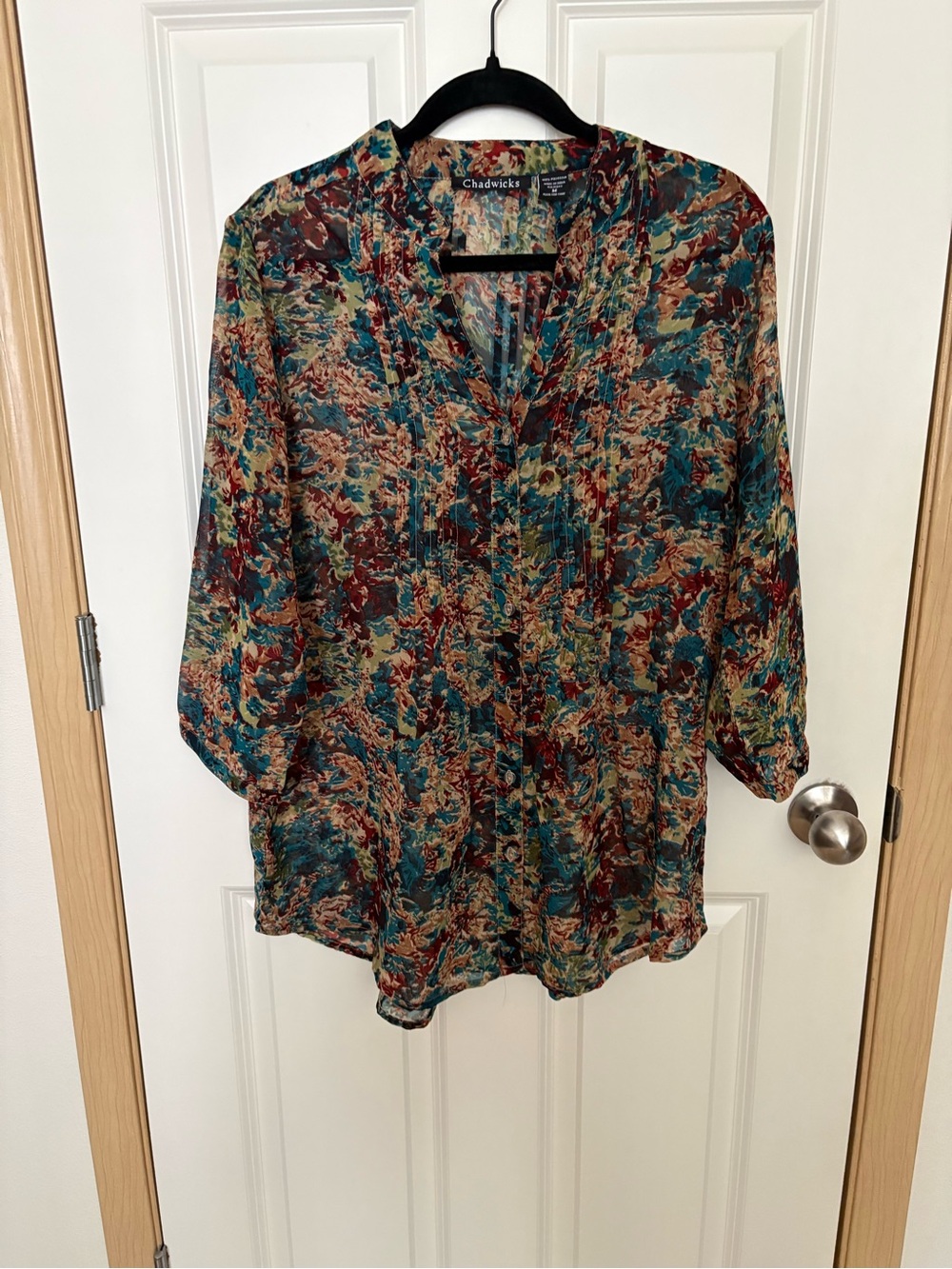 Chadwicks Teal, Burgundy & Cream Abstract Print Tunic Blouse